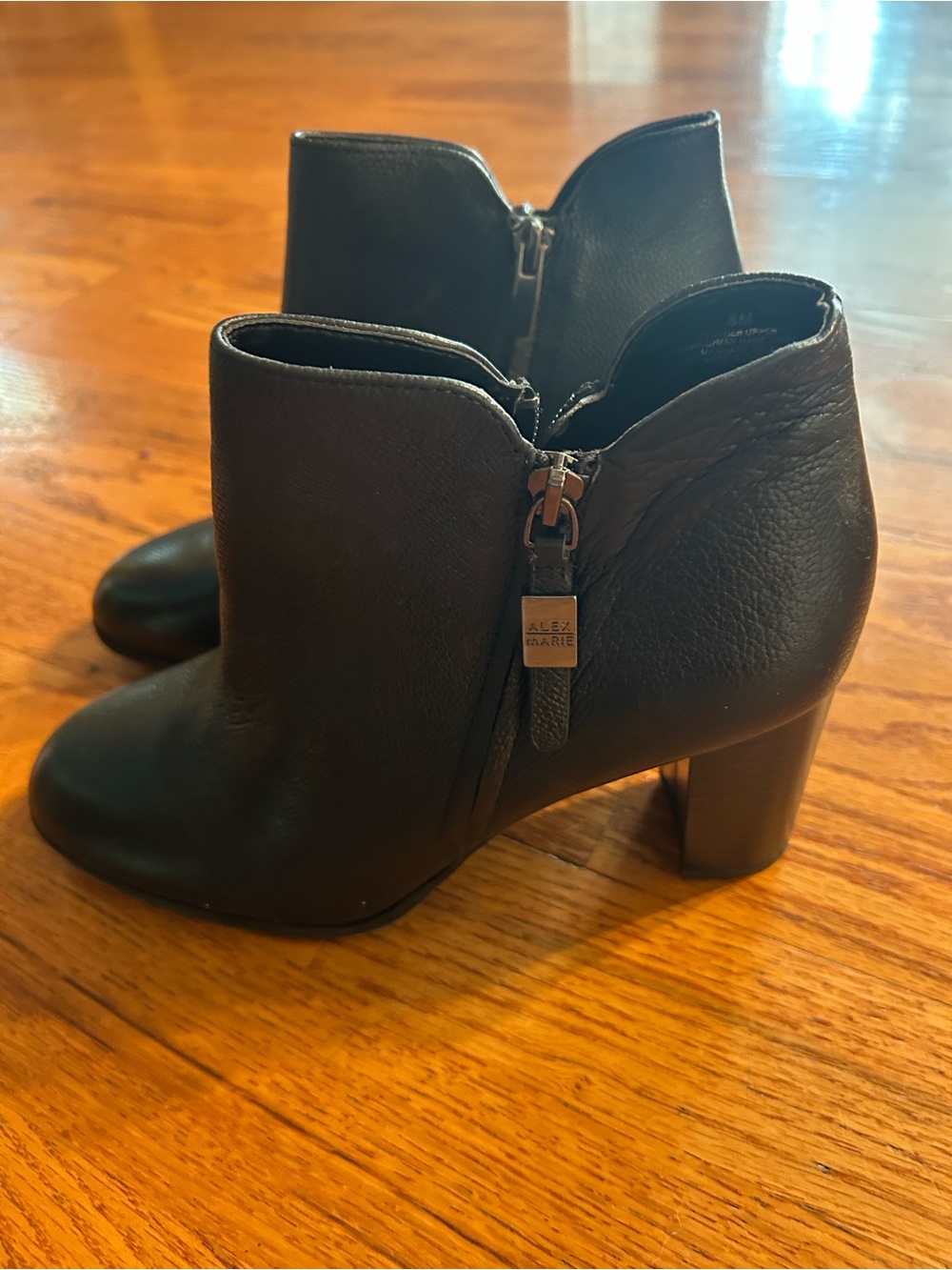 Alex Marie Black Leather Block Heel Ankle Booties